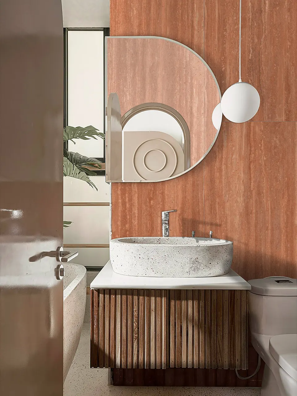 Terracotta Red Travertine-Look Porcelain Tile for Wall and Floor