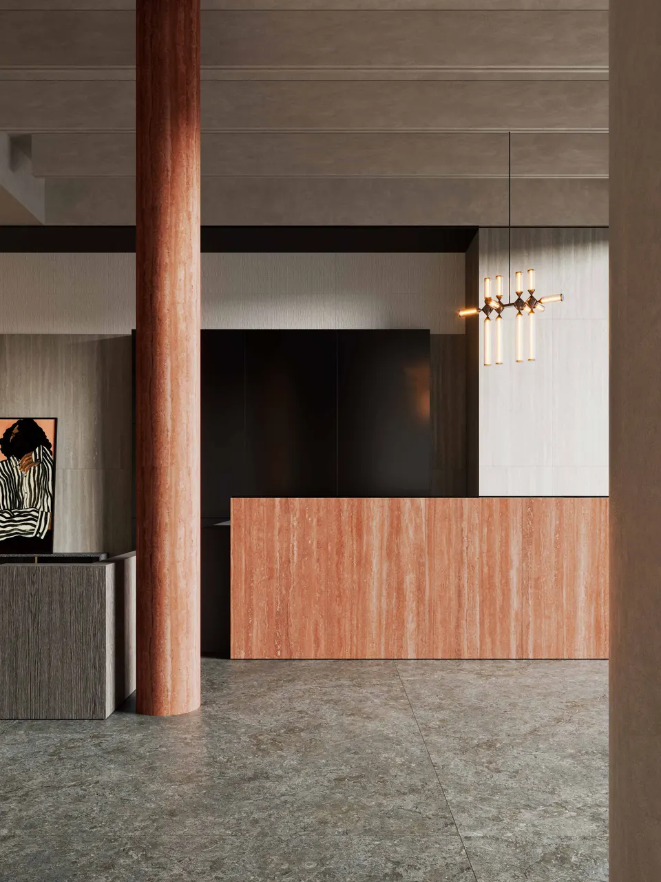 Terracotta Red Travertine-Look Porcelain Tile for Wall and Floor