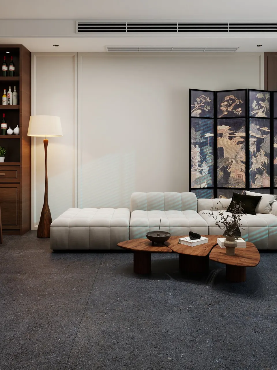 Dark Charcoal Limestone-Inspired Cement-Look Porcelain Wall/Floor Tile